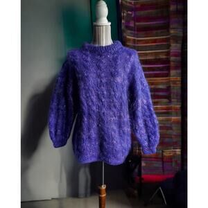 Vintage Handknit super shaggy soft purple multicolor mohair sweater!